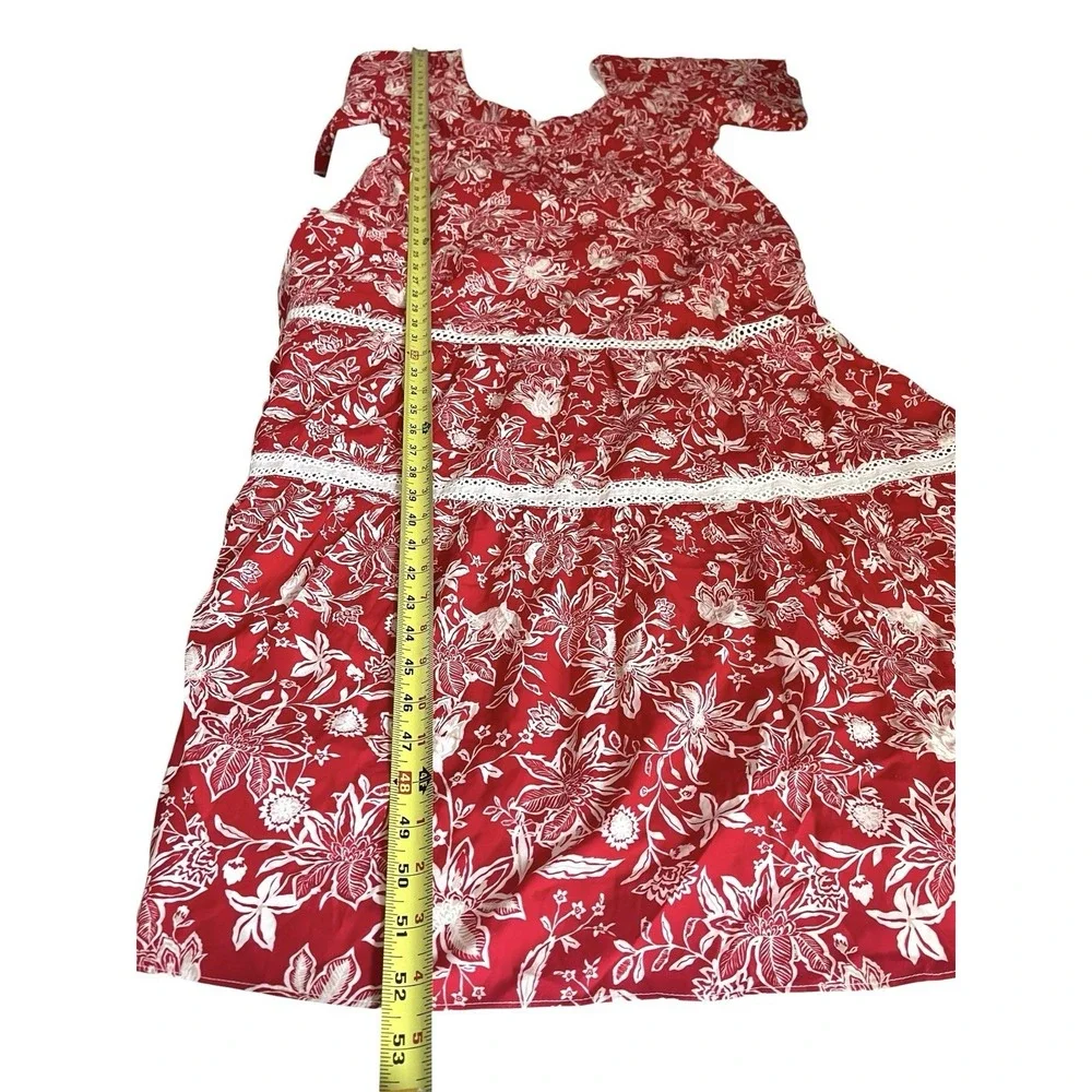 NWT Adelyn Rae Red Floral Tiered Maxi Dress Sz L Tropical Resort Vacation Boho - Picture 13 of 13